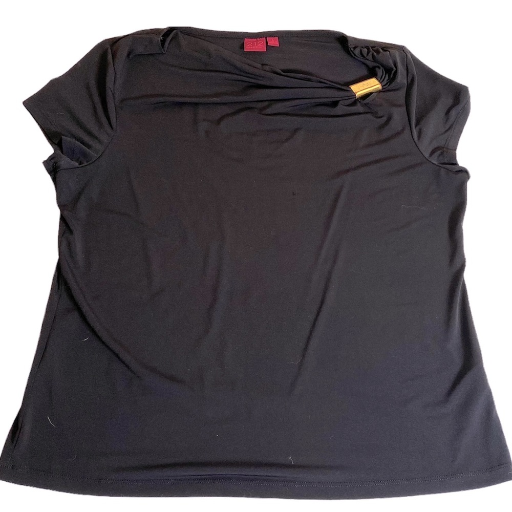 212 Collection Black draped neck blouse size L